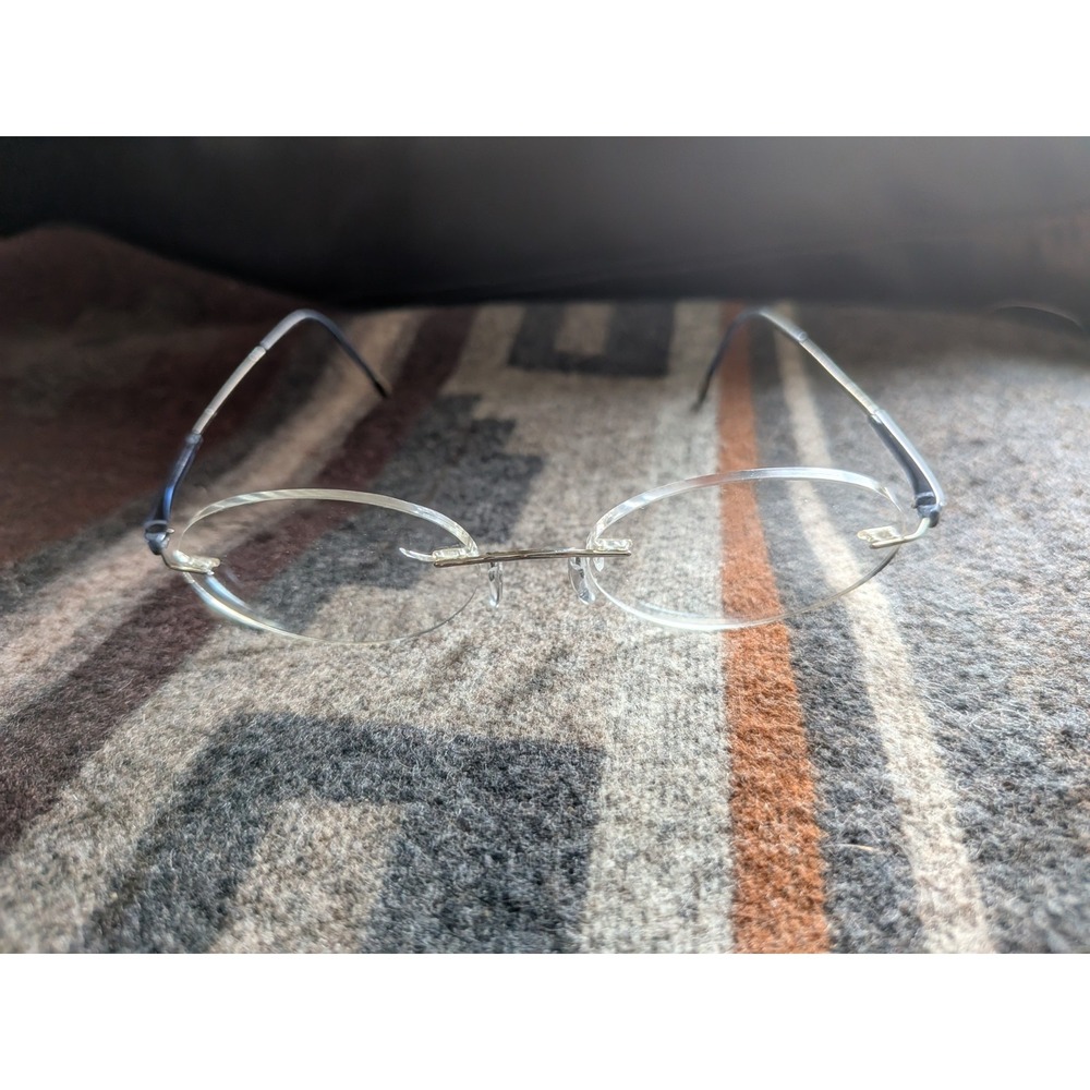 Silhouette 7719 10 6052 Rimless Eyeglasses Silver Blue Titanium Mens 50-17-135